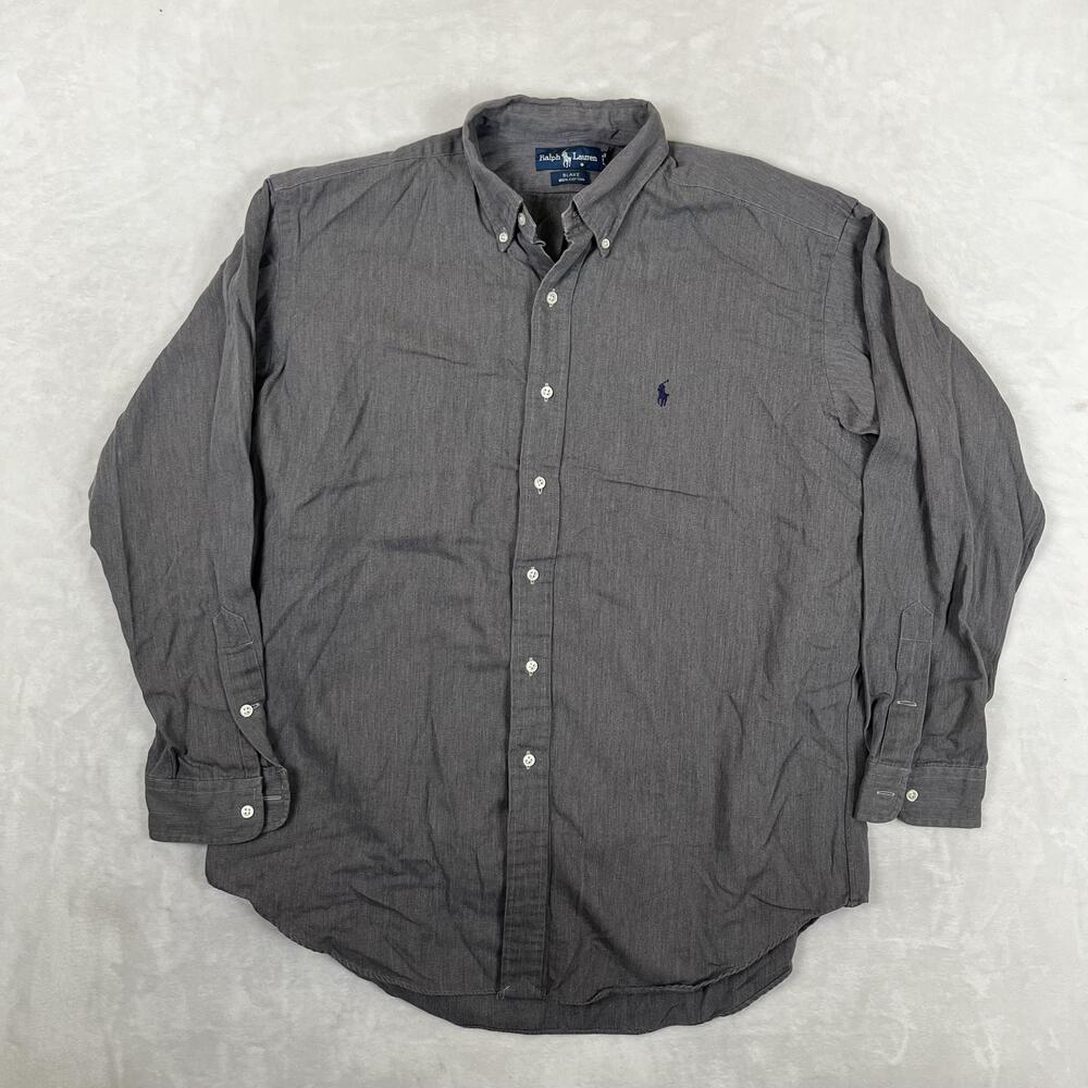Ralph Lauren Shirt Mens Large Gray Solid Long Sleeve Button Down Classic Fit
